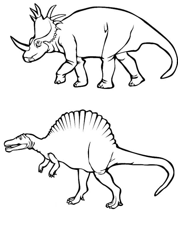 Centrosaurus and Spinosaurus in Dinosaur Coloring Page