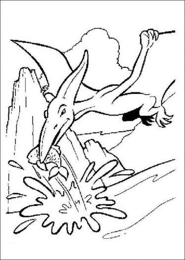 Flying Dinosaur Eating a Fish Coloring Printable