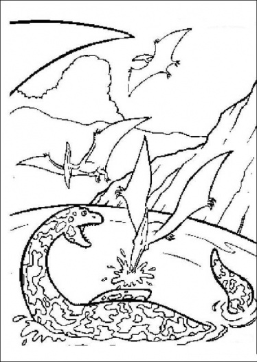 Flying Dinosaur Hunting Fish Coloring Pages